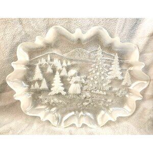 Mikasa Platter Clear Glass Ruffled Edge Serving Plate With Winter Scene Design